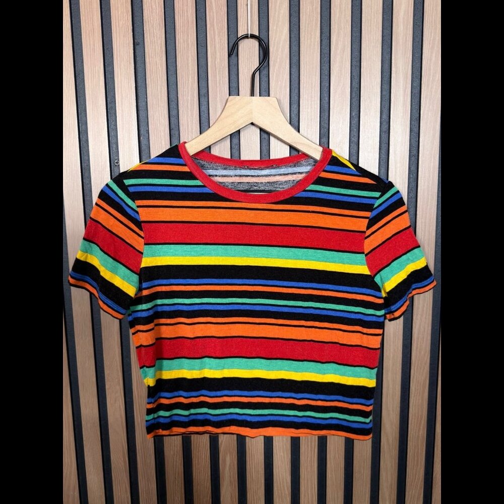 Zara T Shirt Small Womens Multicolor Short Sleeve Cropped Tee Striped